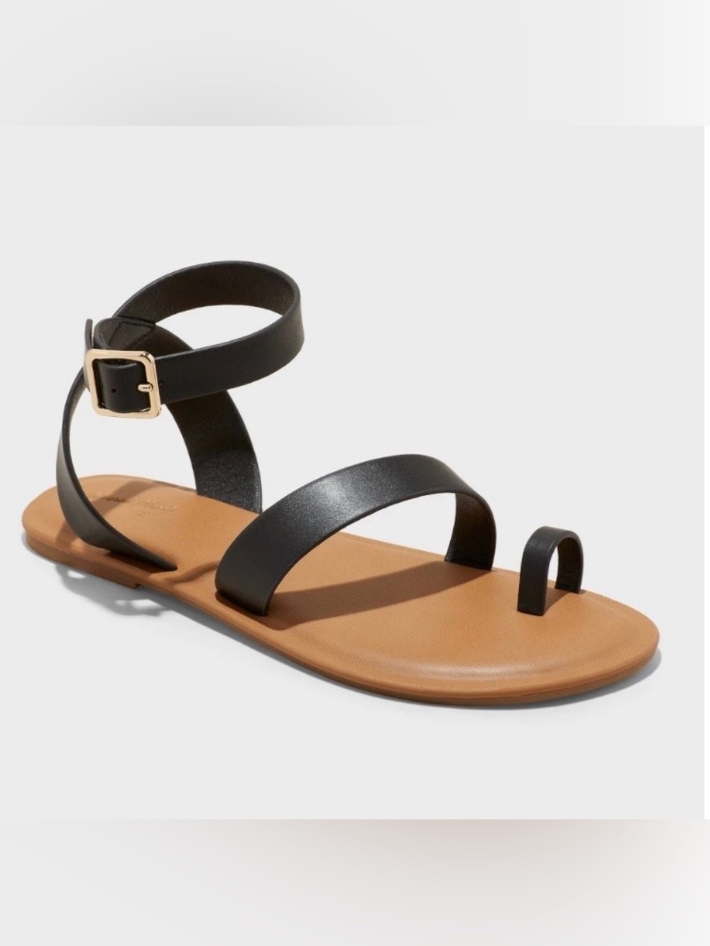 Women's Sol Toe Loop Ankle Strap Sandals Memory Foam Universal Thread Black 9.5
